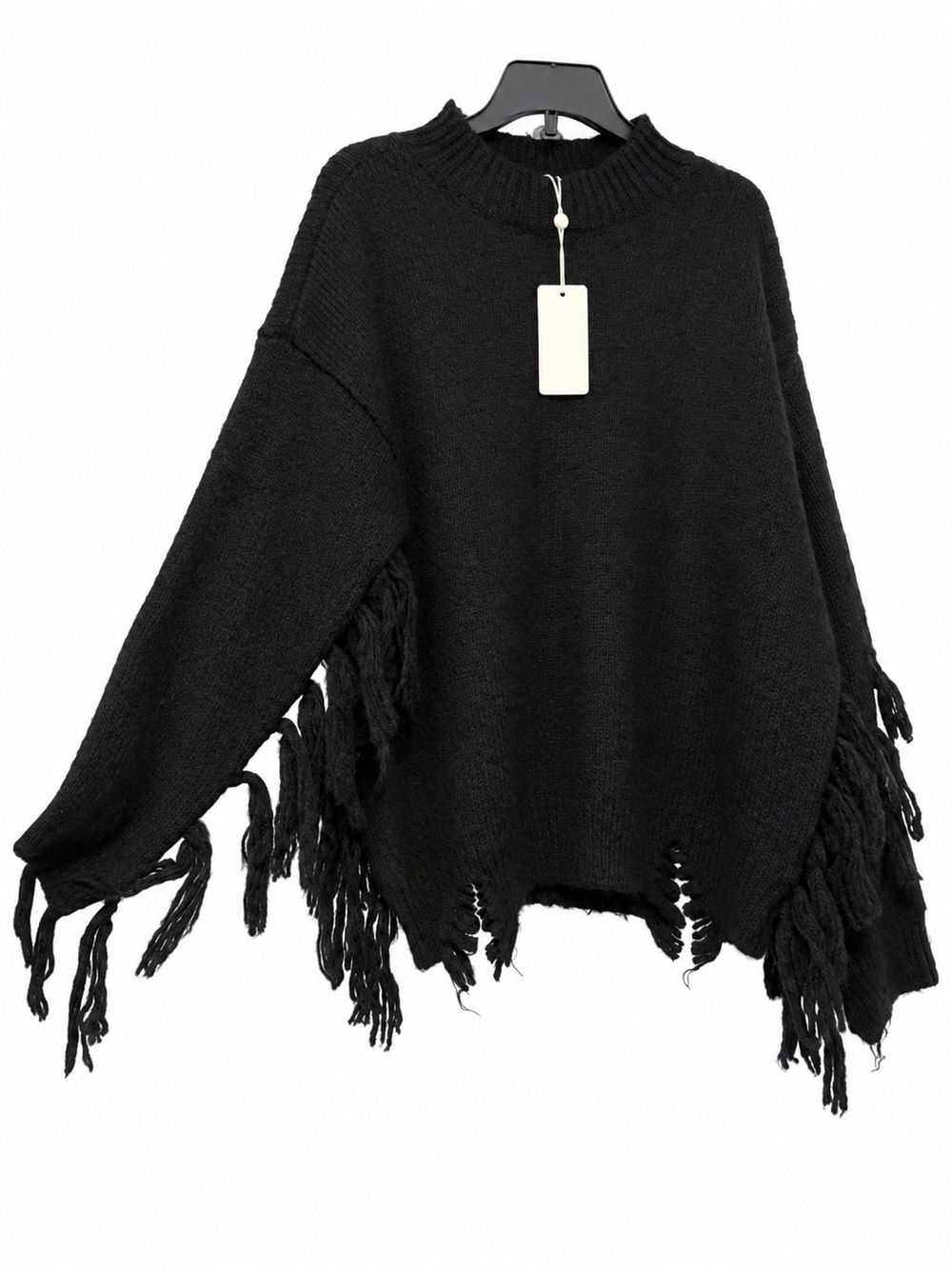 Chelsea & Violet Black Fringe Crew Neck Sweater